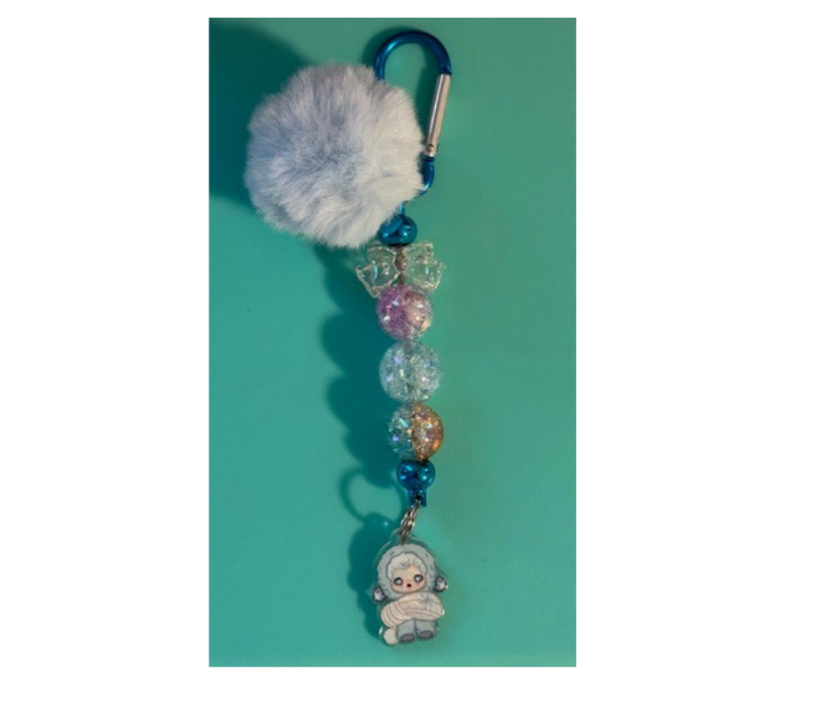 Skullpanda Beaded Pom Pom Keychains