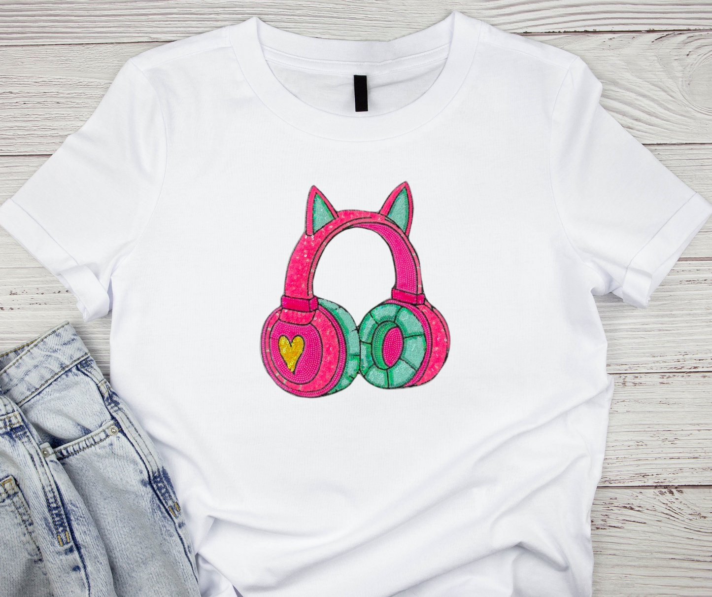 Hot Pink Cat Ears Headphones Iron On Patch