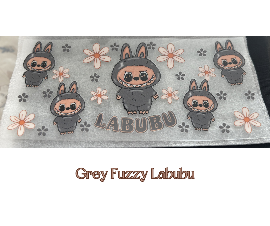 Gray Fuzzy Labubu - 16oz UVDTF cup wrap