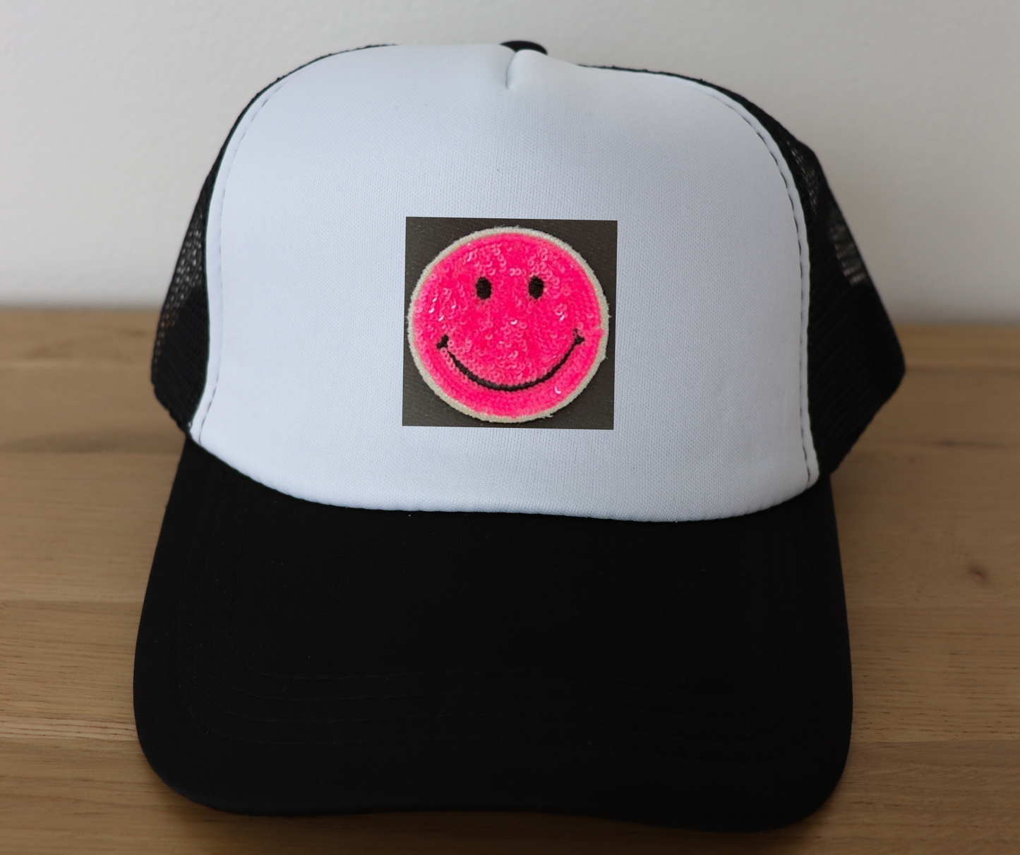 Hot Pink Smiley Iron On Patch