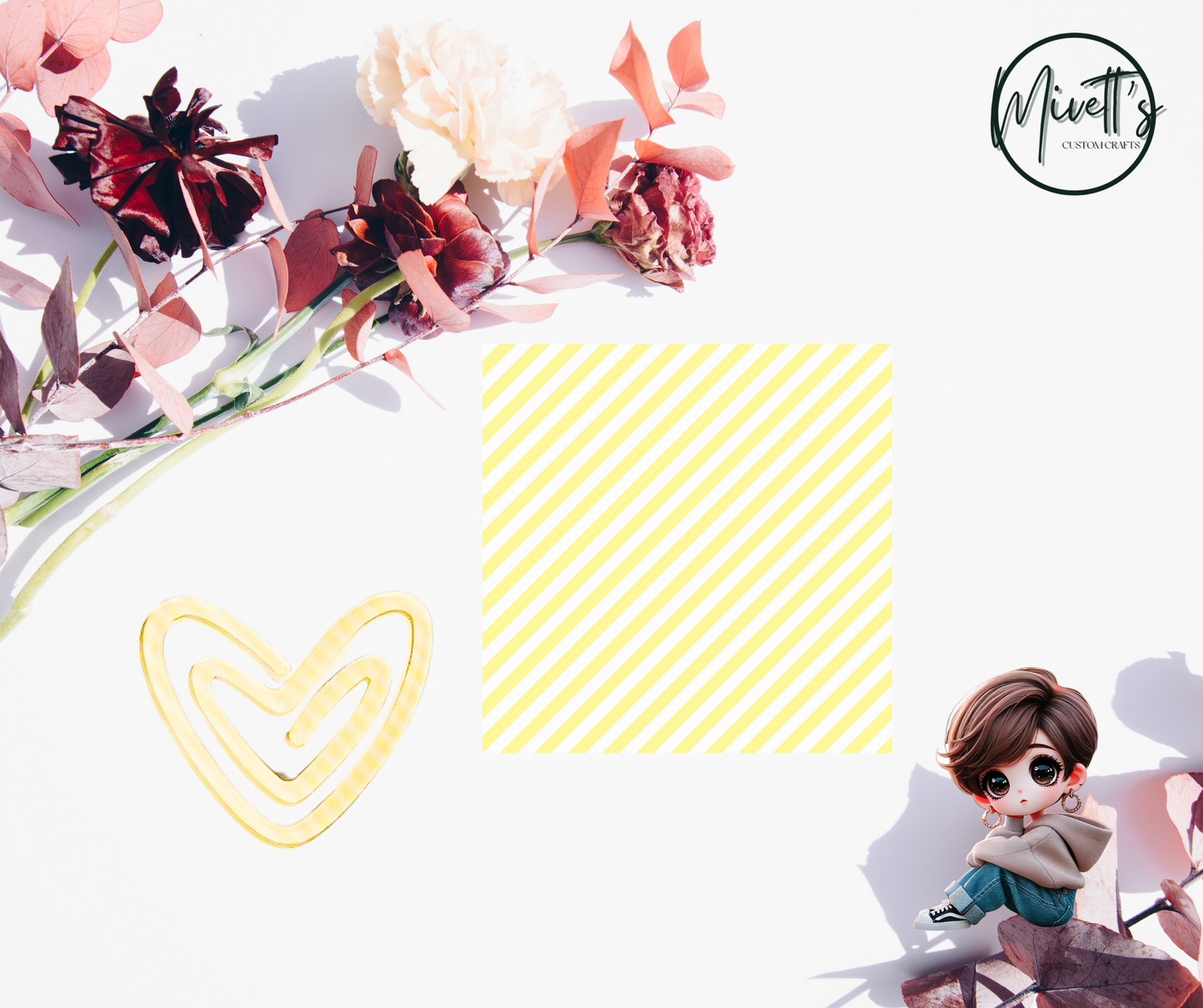3.1 x 2.7 Acrylic Jumbo Paperclip - HK Yellow and white stripe heart
