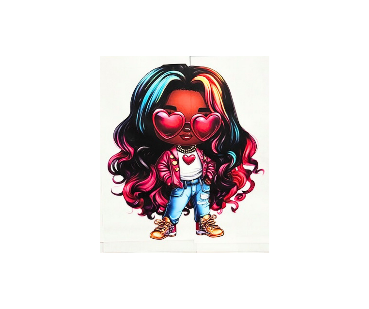 Little Girl with Rainbow hair and Heart sunglasses Tshirt