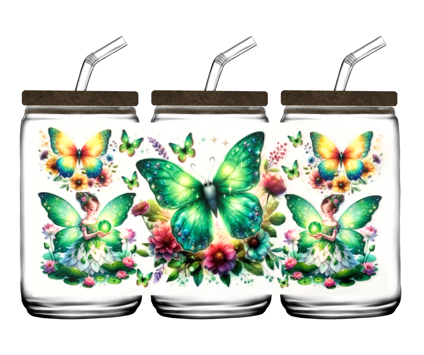 Green Butterflies & Fairies - 16oz or 20 oz cup wrap