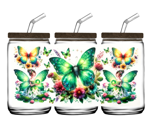 Green Butterflies & Fairies - 16oz or 20 oz cup wrap
