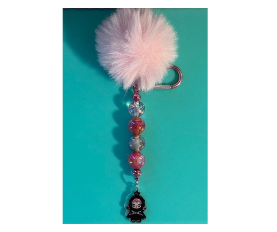 Skullpanda Beaded Pom Pom Keychains