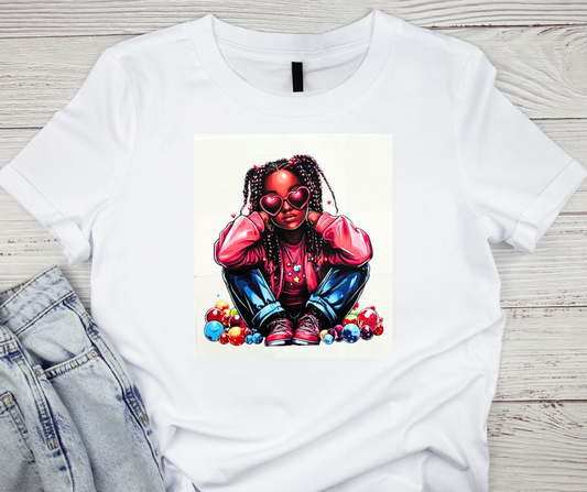 Girl with Braids and Heart sunglasses Tshirt