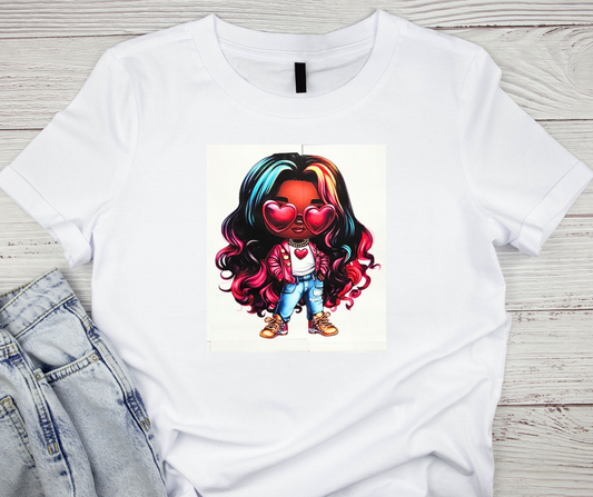 Little Girl with Rainbow hair and Heart sunglasses Tshirt