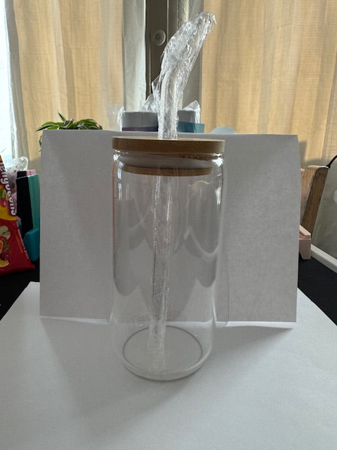 Custom Tumbler - 16oz Glass Tumbler w/ Bamboo Lid and Glass Straw