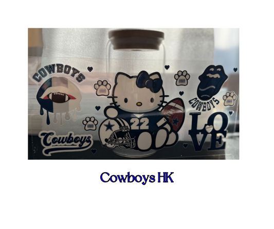 Cowboys HK - 16oz glass cup w/ lid and straw