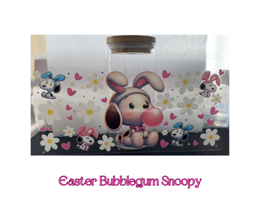 Easter Bubblegum Snoopy - 16oz glass cup w/ lid and straw