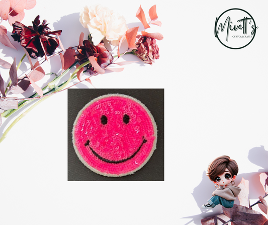 Hot Pink Smiley Iron On Patch