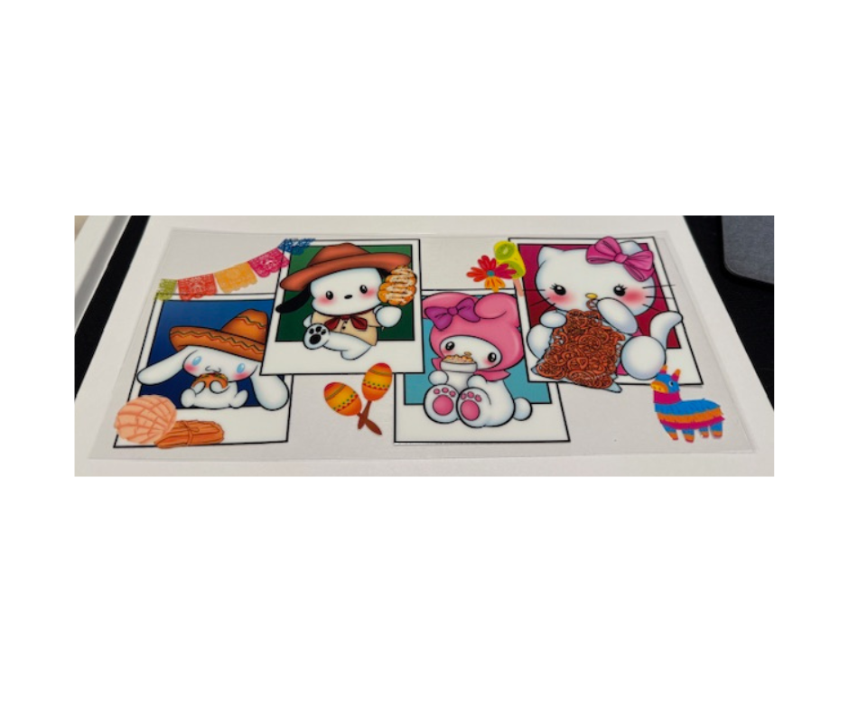Mexican Theme Sanrio Friends - 16oz glass cup w/ lid and straw