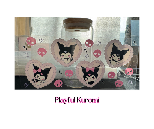 Playful Kuromi - 16oz glass cup w/ lid and straw