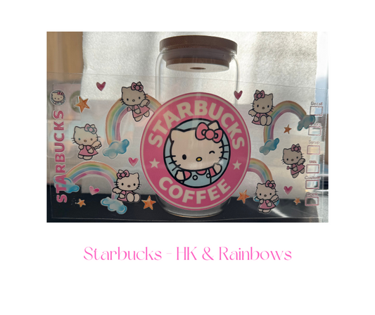 Starbucks HK & Rainbows - 16oz glass cup w/ lid and straw